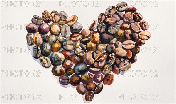 Coffee beans arranged in a heart shape AI generated