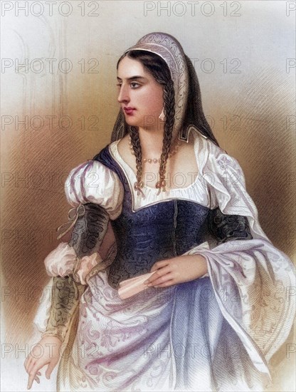 Isabella I, nicknamed Isabella the Catholic. Spanish Isabel la Catolica, 1451- 1504, Queen of Castile (1474-1504) and of Aragon (1479-1504), ruled the two kingdoms together with her man from 1479, Historical, digitally restored reproduction from a 19th century original, Record date not stated