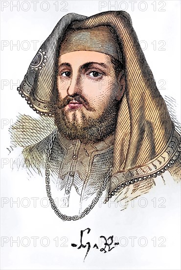 Portrait and autograph of King Henry IV of England 1367 to 1413, Historical, digitally restored reproduction from a 19th century original, Record date not stated
