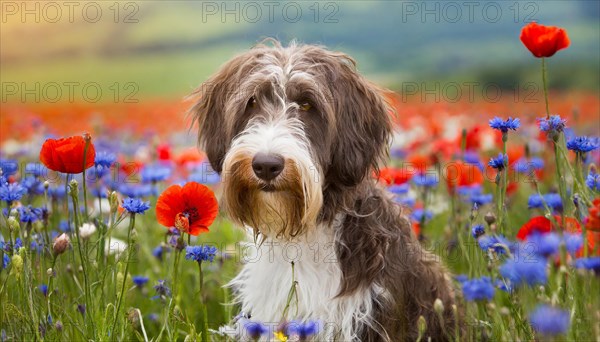 Ai generated, animal, animals, mammal, mammals, a, single animal, bobtail, (Canis lupus familiaris), dog, dogs, bitch, dog breed from England, a single animal, flower meadow