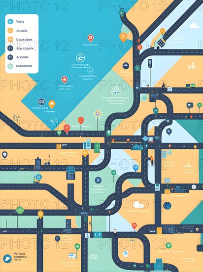 AI generated illustration of urban transit map wcag compliant color