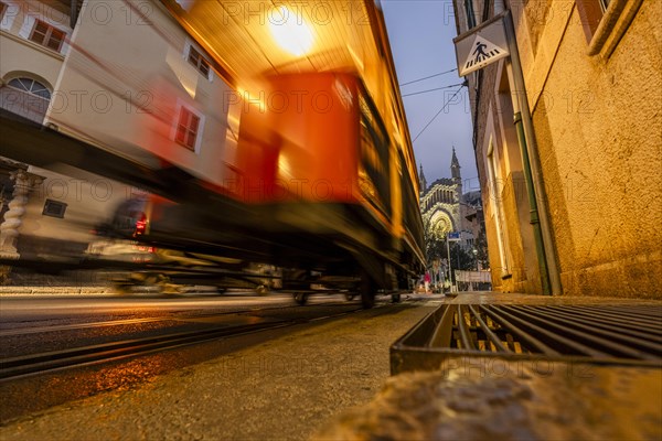 Traditional tram in Soller city, Mallorca, Spain, Europe