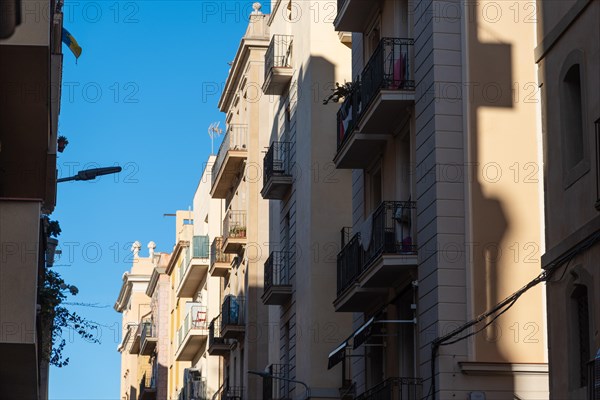 Street and old houses in Barcelonata, an old neighbourhood at the port of Barcelona, Spain, Europe