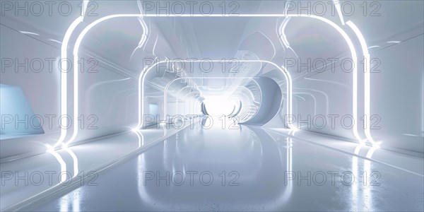 Futuristic white hallway. KI generiert, generiert, AI generated