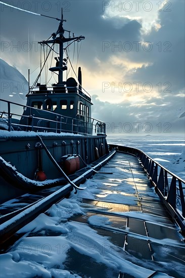 Icebreakers deck snow covered, AI generated