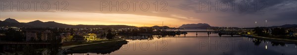 Dawn in front of sunrise, panoramic shot, Olbia, Sardinia, Italy, Europe