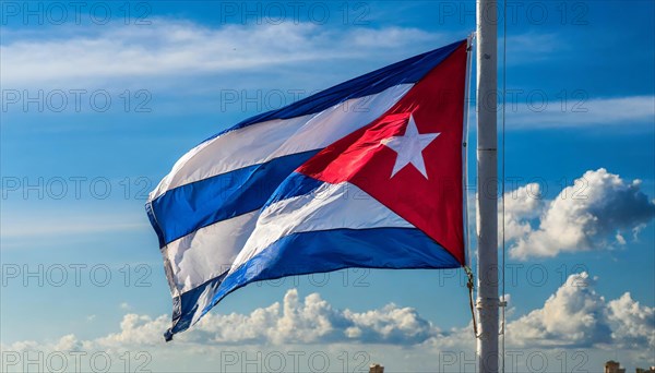 Flags, the national flag of Cuba flutters in the wind