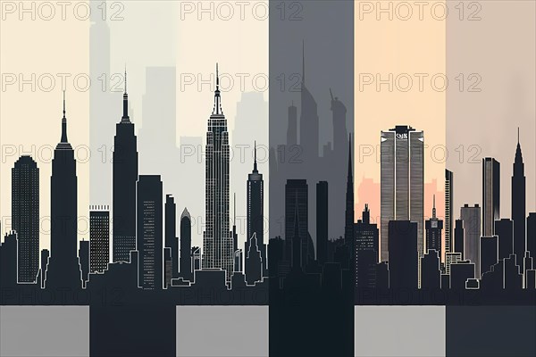 Geometric abstract skyline with warm and cool gradient segments, illustration, AI generated