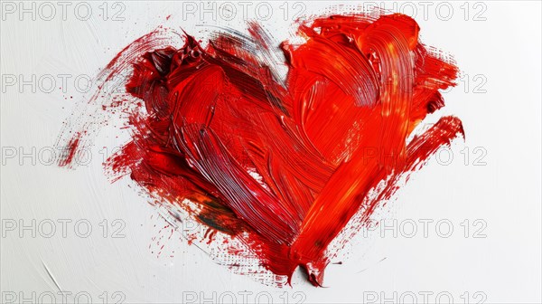 An abstract heart painted in vibrant red strokes on a white background reflects strong emotion, ai generated, AI generated
