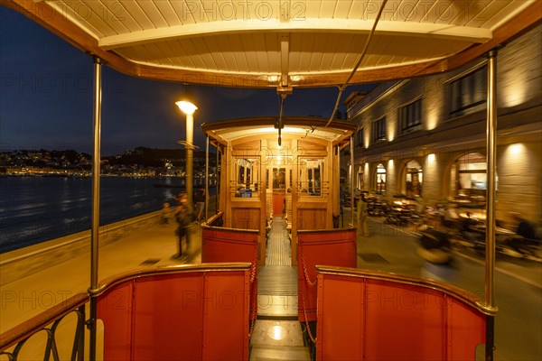 Traditional tram in Soller city, Mallorca, Spain, Europe