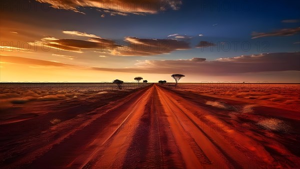 Straight unyielding road in the australian outback, AI generated