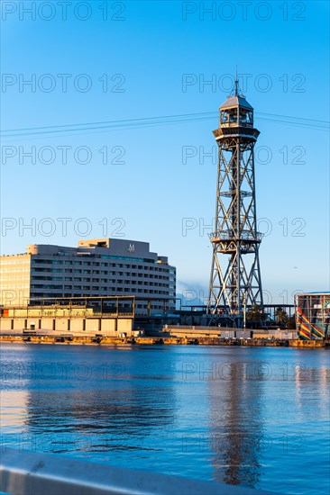 View of the old harbour and the cable car in Barcelona, Spain, Europe