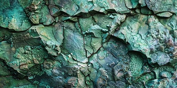 Close up of rough green stone structure. KI generiert, generiert, AI generated