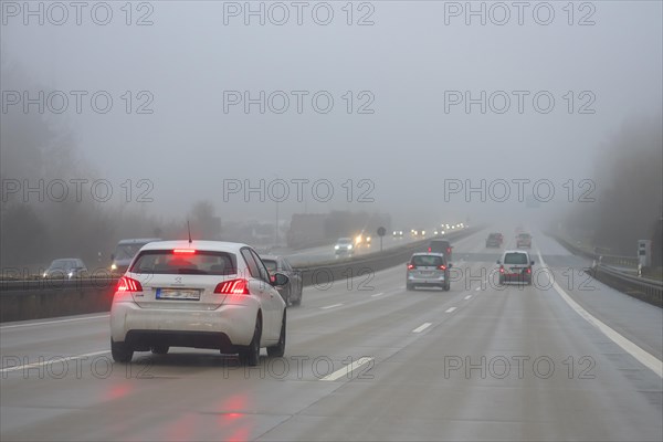 Poor visibility on the A 9 motorway, Thuringia, Germany, Europe