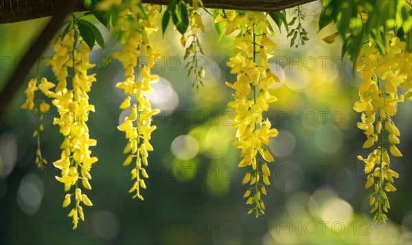 Laburnum flowers contrasting against green foliage AI generated