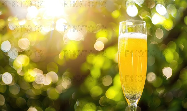 A close-up shot of a orange juce glass, bokeh lights AI generated