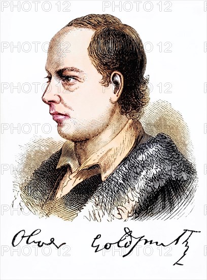 Oliver Goldsmith (born 10 November 1728 in Smith-Hill House near Elphin Ireland, died 4 April 1774 in London) was an Irish writer and physician, Historical, digitally restored reproduction from a 19th century original, Record date not stated