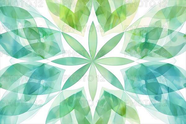 Calming abstract design with overlapping geometric shapes in green and blue, illustration, AI generated