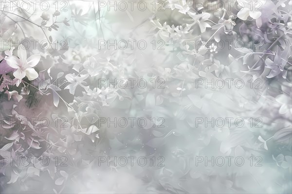 A dreamy, soft focus image of delicate flowers in pastel colors conveying tranquility, illustration, AI generated