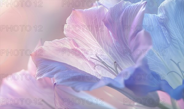 Close-up of a bellflower in soft light, closeup view, selective focus, spring background AI generated