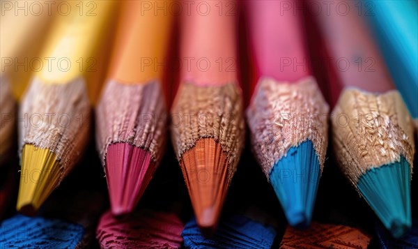 Close-up of a set of colored pencils AI generated