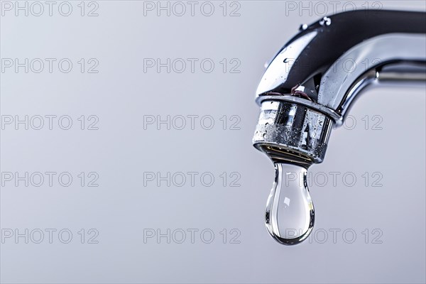 Single drop of water coming out of water tap. KI generiert, generiert, AI generated