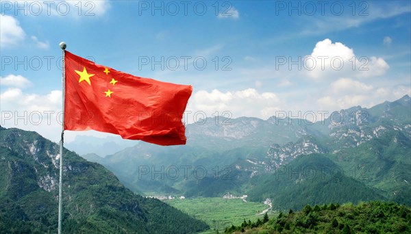 Flag, the national flag of China flutters in the wind