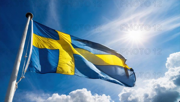 Flags, the national flag of Sweden, fluttering in the wind