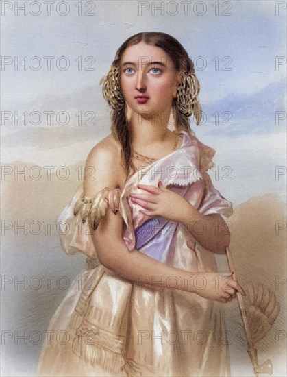 Pocahontas, (Matoaka) 1595-1617. Algonqiuan Indian princess, Historical, digitally restored reproduction from a 19th century original, Record date not stated
