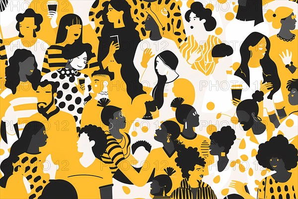 Colorful illustration celebrating diversity with abstract people patterns, illustration, AI generated
