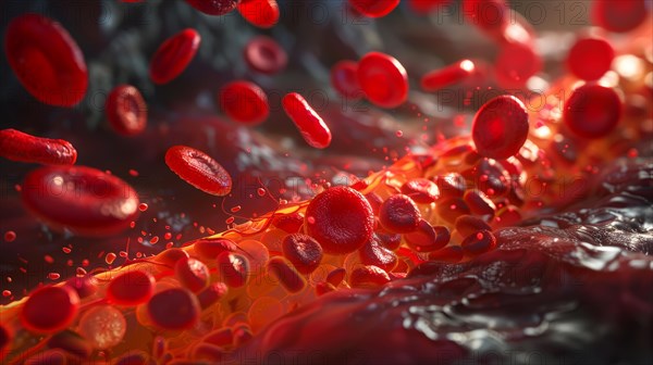 Microscopic view of red blood cells with a dynamic, glowing orange background, ai generated, AI generated