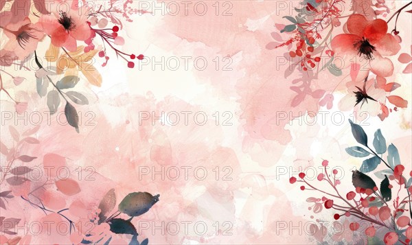 Watercolor flowers and lives, floral background space for text AI generated