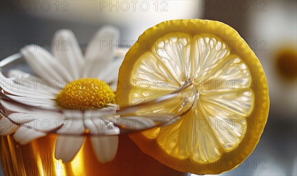 Chamomile tea served with lemon AI generated