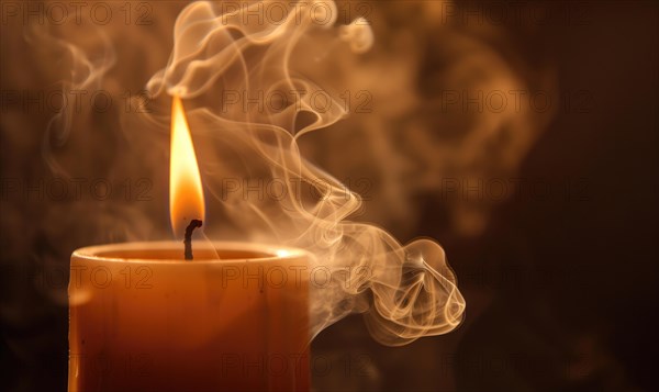 Close-up of a candle with wisps of smoke rising from the flame AI generated