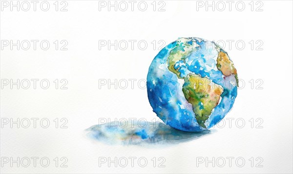 Watercolor Earth globe on white background AI generated