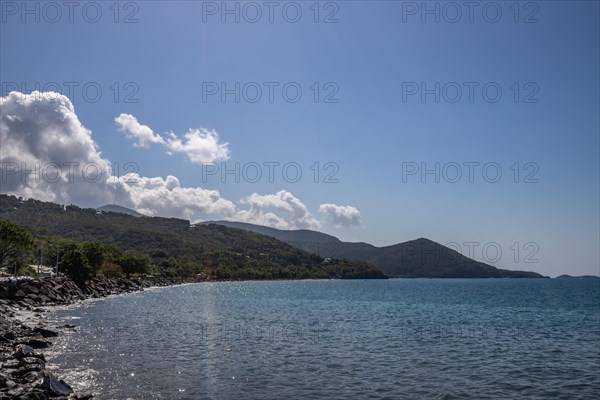 A beach in the Caribbean on the Atlantic coast in Deshaies, Guadeloupe, French Antilles, North America