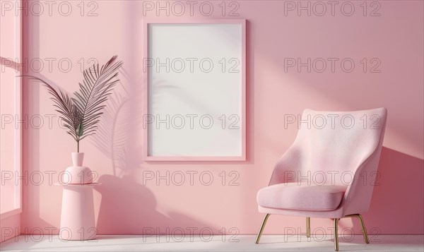 Flat background with blank poster mockup on pink wall AI generated