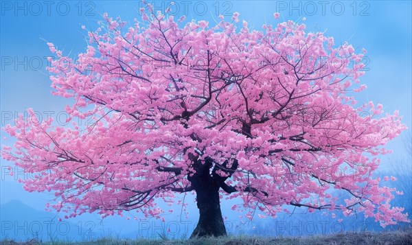 Cherry blossom tree in full bloom, spring nature AI generated