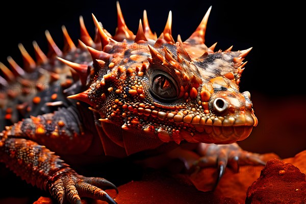 Horned lizard in perfect camouflage with the desert floor basking under the warm glow of the sonora desert, AI generated