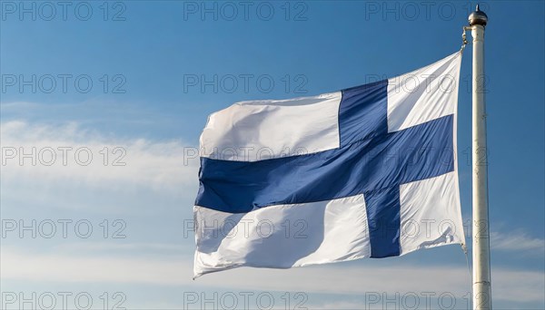 Flag, the national flag of Finland fluttering in the wind