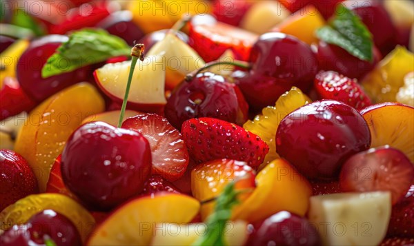 A vibrant fruit salad with ripe cherries AI generated