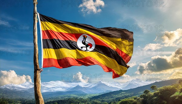 Flags, the national flag of Uganda, fluttering in the wind