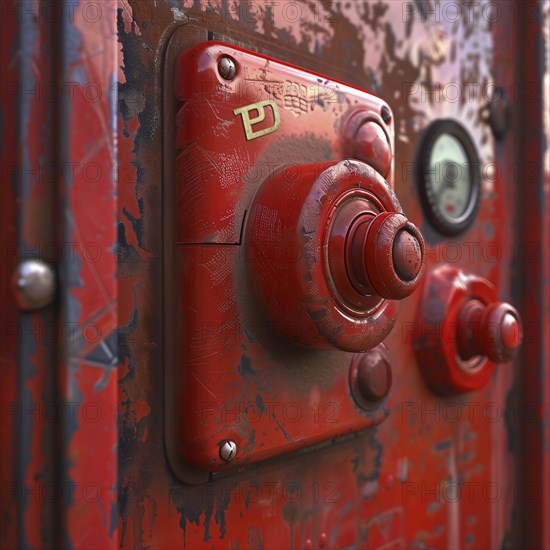 Close-up of a red hydrant shows detailed textures, AI generated