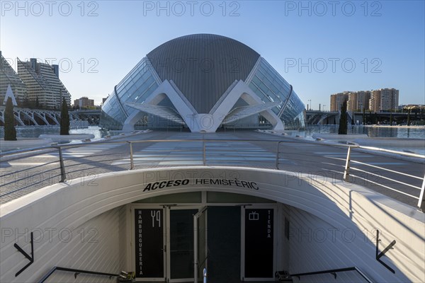 Entrance to L'Hemisferic in the City of Arts and Sciences, Cuitat de les Arts i les Ciences, Valencia, Spain, Europe