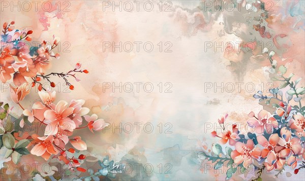 Watercolor flowers and lives, floral background space for text AI generated