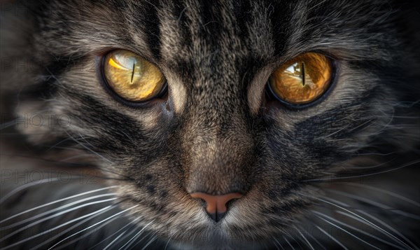 Close-up portrait of a Maine Coon cat showcasing its striking amber eyes AI generated