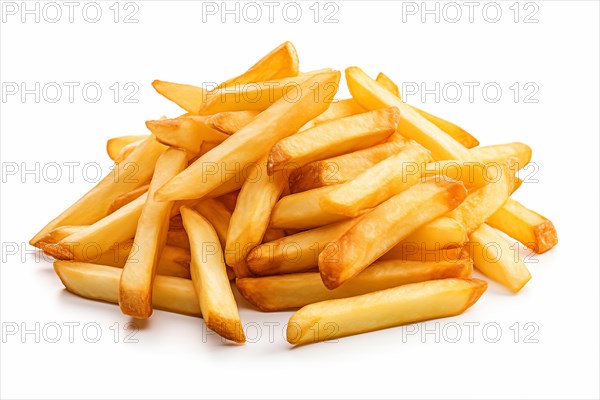 Golden Crispy French Fries Isolated on White, AI generated