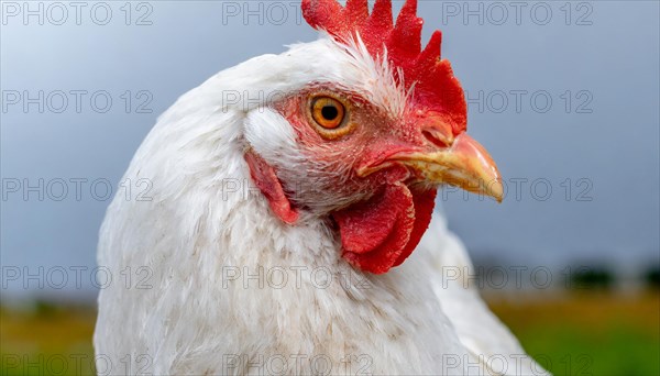 Agriculture, Animals, Chickens, Portrait of a white hen, Chicken, AI generated, AI generated