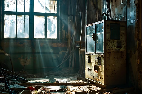 Abandoned x ray room in abandoned hospital, AI generated, hospital, damage, abandoned, ruin, decrepit