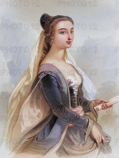Laura de Noves, also Laure de Sade (born 1310 in Avignon, died 6 April 1348), was the woman of Count Hugues II de Sade. She was possibly the Laura about whom the Italian poet Francesco Petrarca wrote, Historical, digitally restored reproduction from a 19th century original, Record date not stated